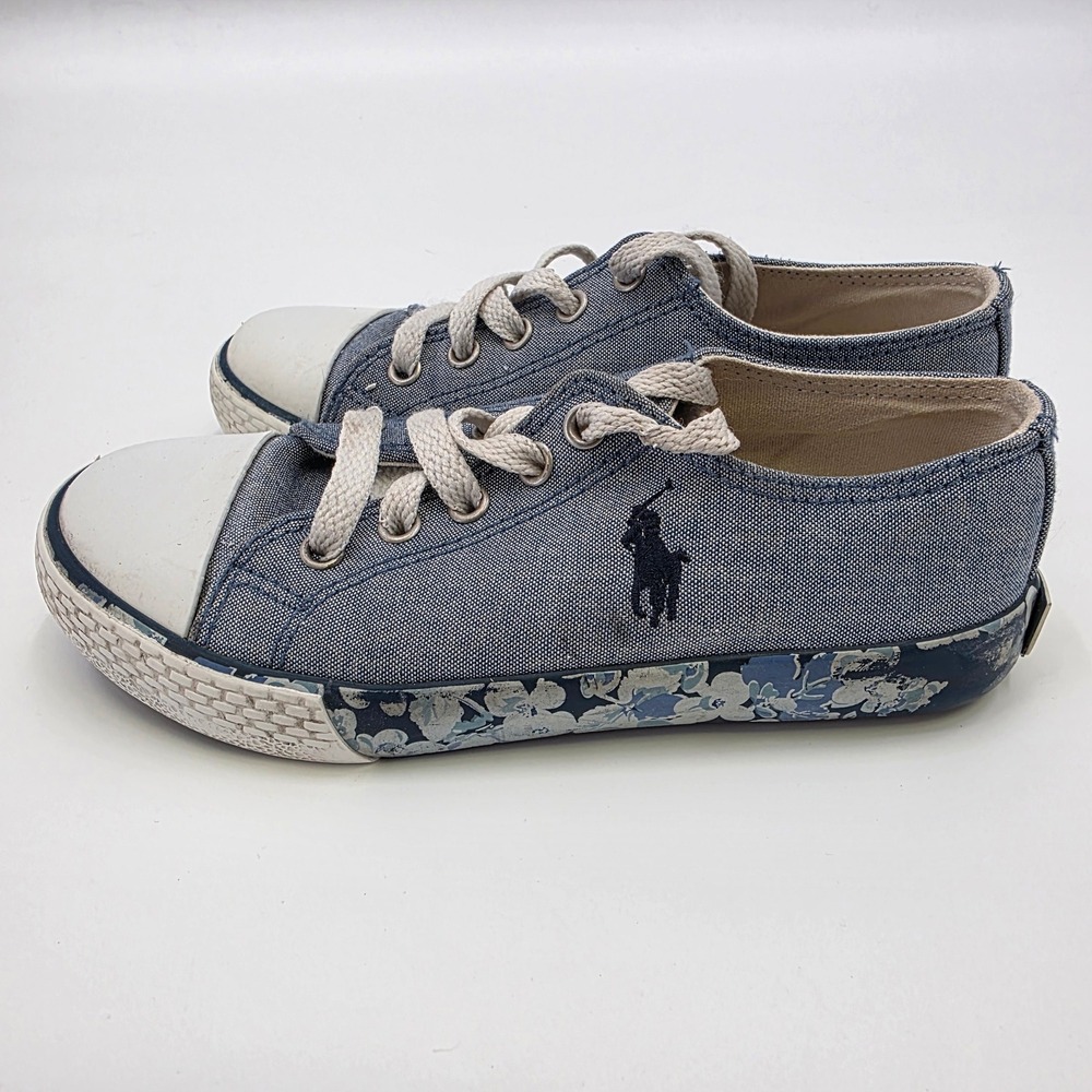 POLO RALPH LAUREN SLONE SNEAKERS GIRLS SIZE 13 CANVAS BLUE FLORAL LOW PONY KIDS